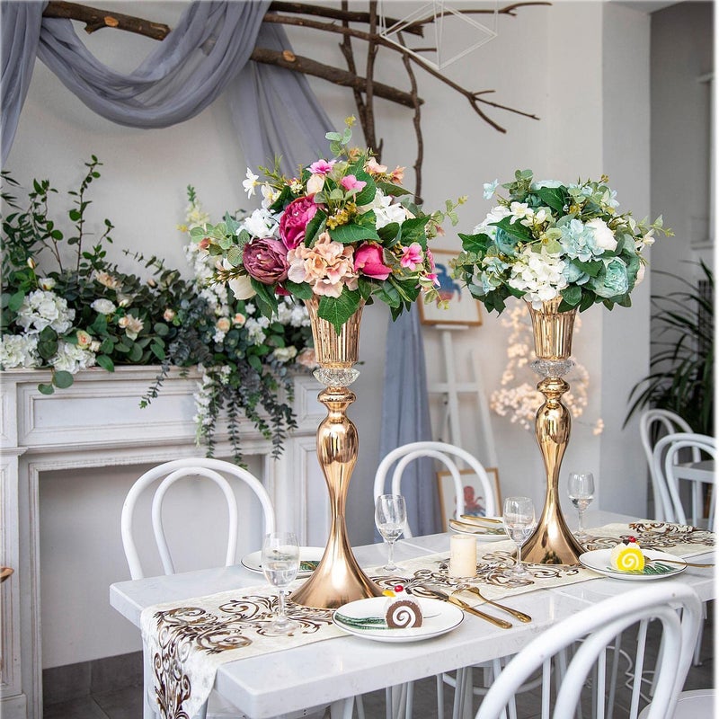 Lovecat Metal Trumpet Wedding Flower Vases, 22" Tall Elegant Table Centerpiece Vases, Gold Flower Arrangement Stands for Anniversary Ceremony Birthday Party Event Wedding Home Decoration (Gold, 22"-2pcs) - Image 2
